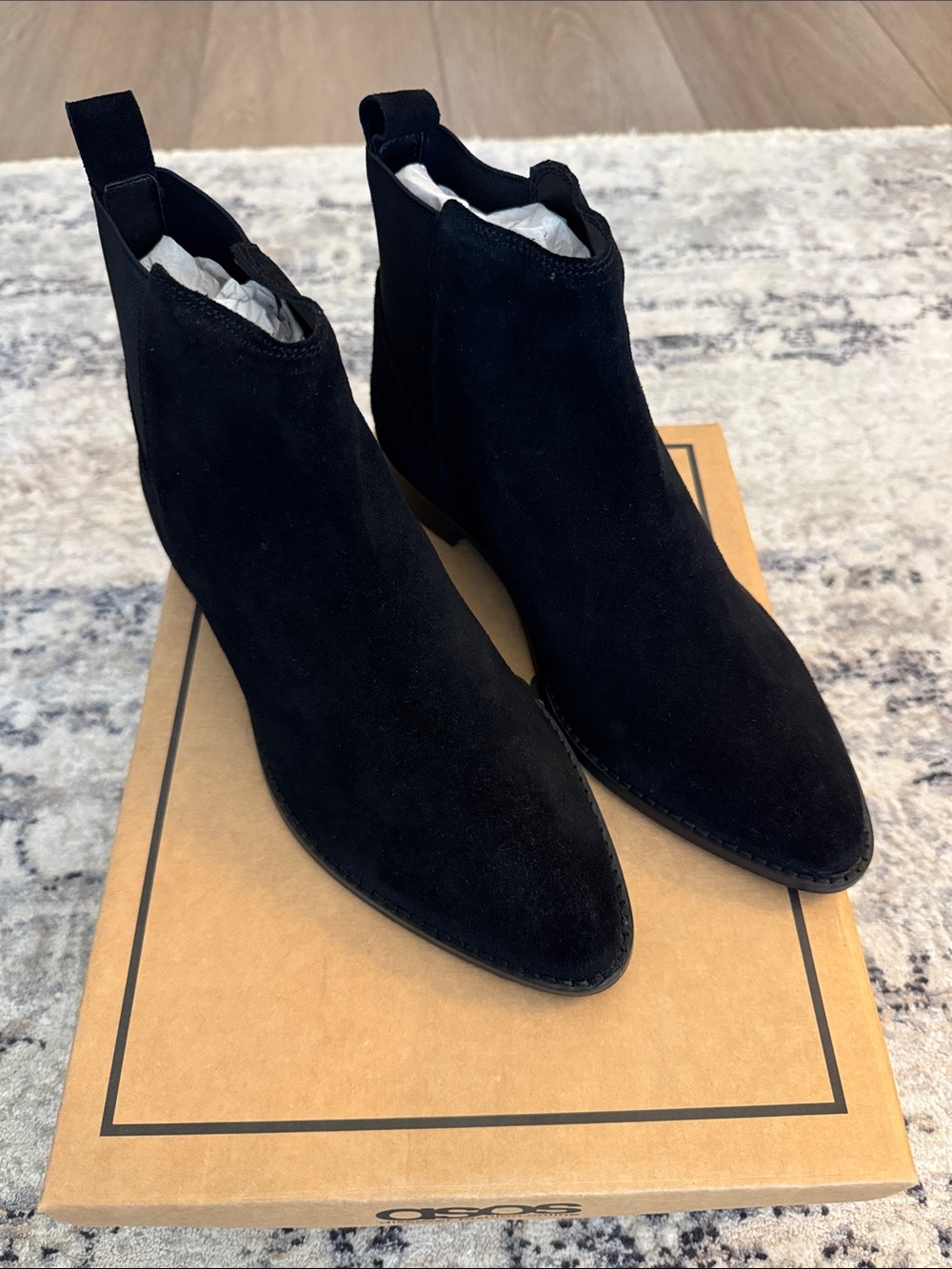 ASOS Women's Black Suede Chelsea Boots - Sleek Pointed Toe